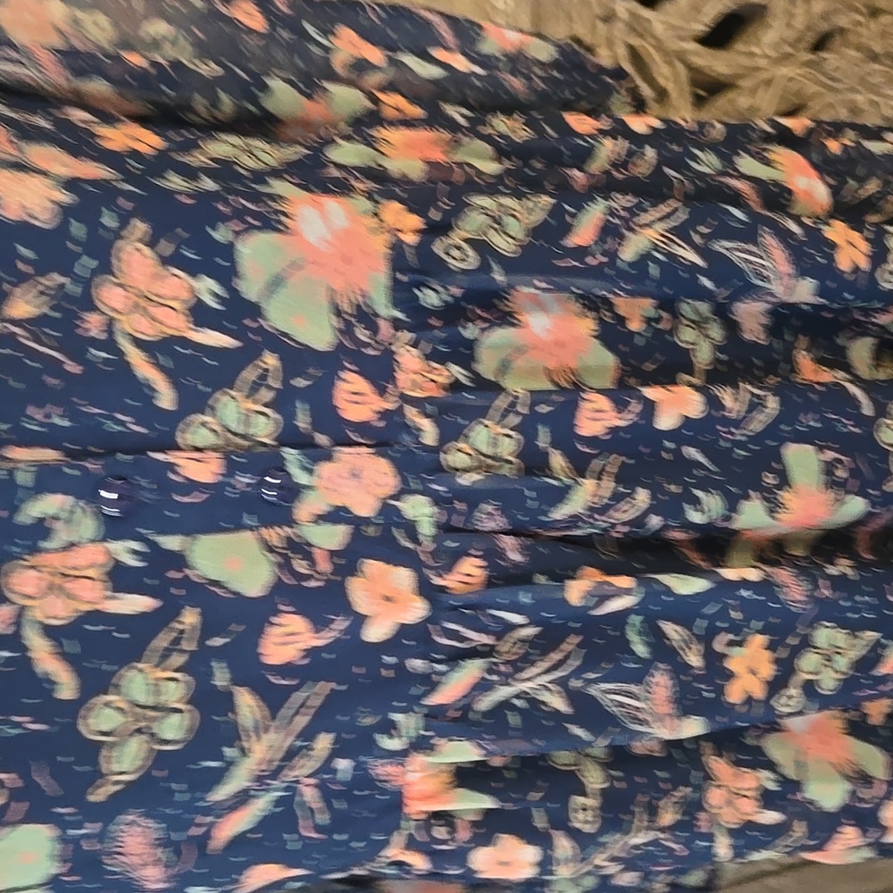 Indigo Soul Floral Long Sleeve Dress - Blue and Salmon - Picture 10 of 17